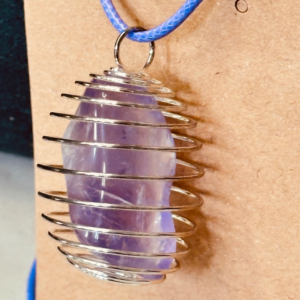 925 Sterling Silver Plated Ametrine Crystal in Large Spiral Wire Wrapped Cage
